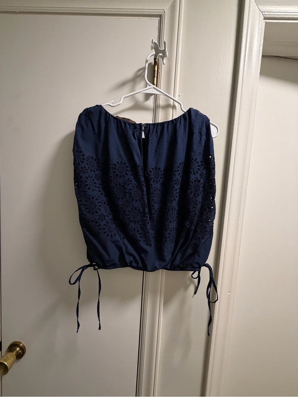 LOFT Navy Eyelet Drawstring Shell Top - Picture 2 of 5